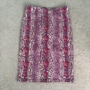 Y2K Snake Skin Mini Skirt Womens 10 Roses Dark Romantic Goth Stretchy